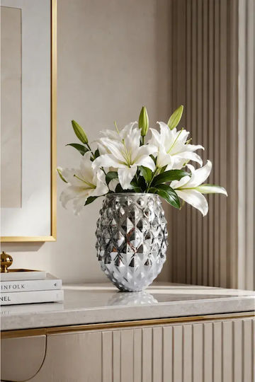 SteweHome Vază Decorativă Ceramică Argintie Y32cm