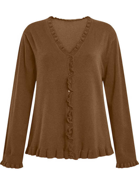 Celestino Strickjacke Für Damen Mit Volant Braun