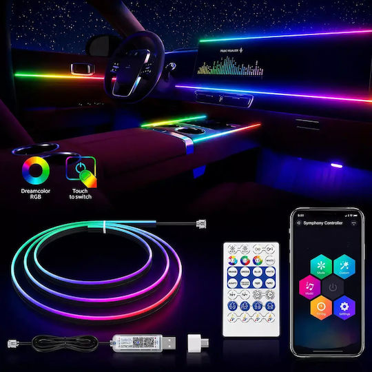 Декоративно Led Rgb Осветление За Кабина На Автомобил Ambient Light 110cm Usb Дистанционно Управление Hw-0401