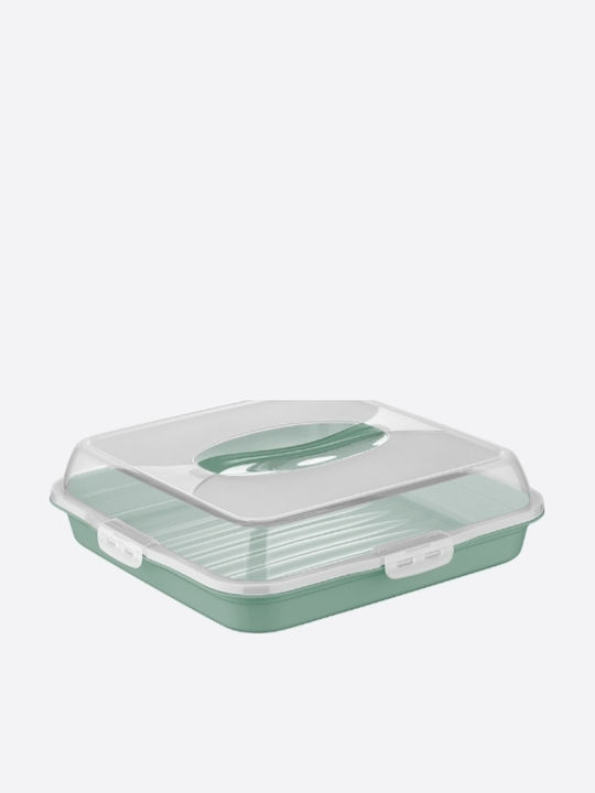 Dunya Plastic Cake Stand with Green Lid 36x36x10cm