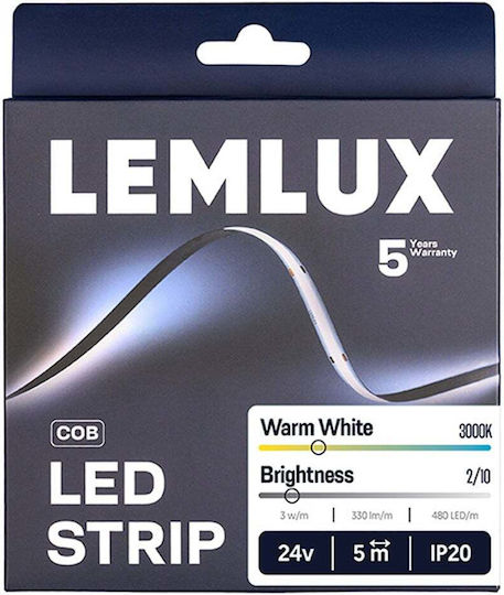 Lemlux Bandă LED 24V Lumină Alb Cald 5m Tip COB