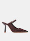 Satin Damen Pantoletten mit Hoch Absatz in Braune Farbe