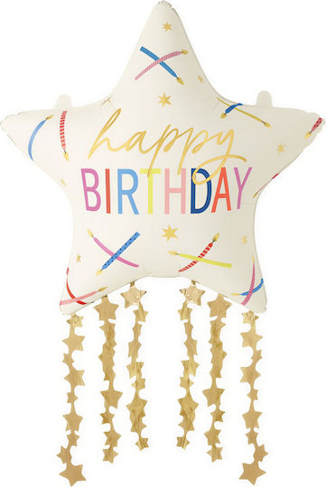 33" Luftballon Stern Creme Streamers Happy Birthday