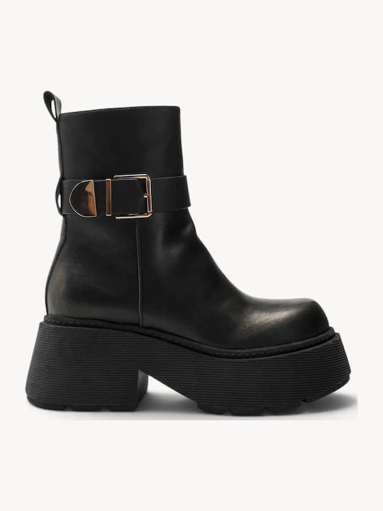 Grey Ankle Boots Metallic Buckle Chunky Sole