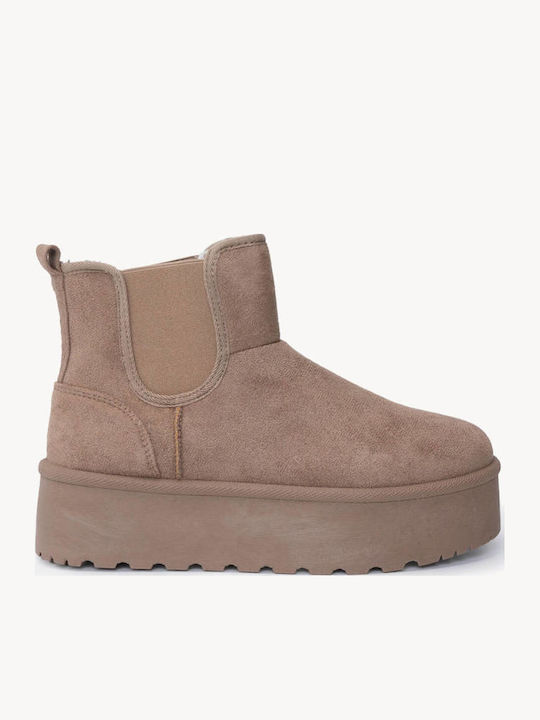 Beige Suede Chelsea Ankle Boots Platform Sole