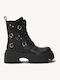 Black Combat Boots Metal Decorations Chunky Sole