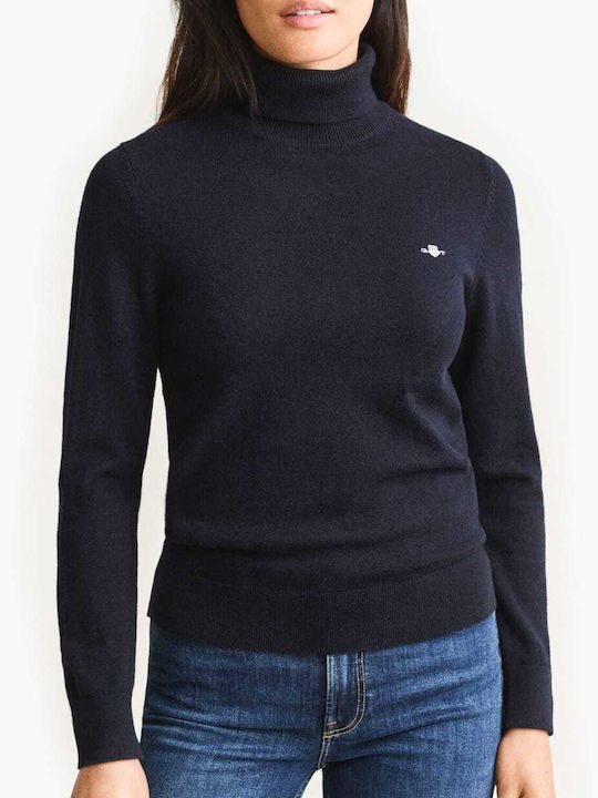 Women's Turtleneck Blouse with Spaghetti Straps Checked Dark Blue