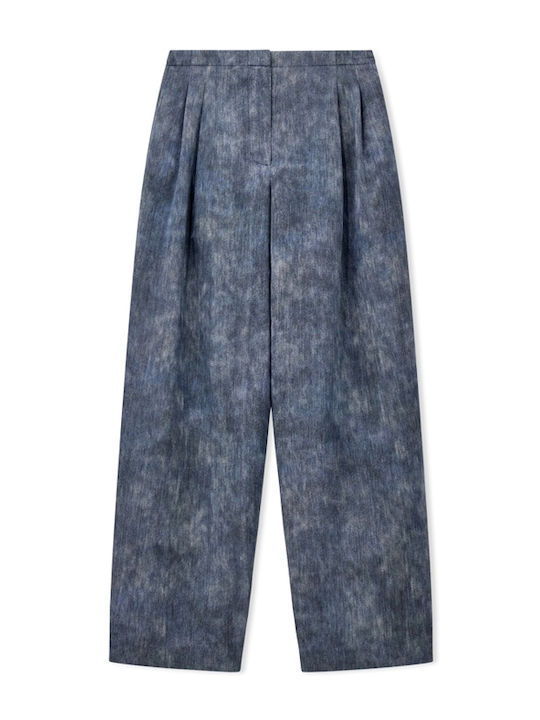 Emporio Armani Pantaloni Dama Cu Talie Înaltă Din Țesătură Cu Croială Lejeră Albastru