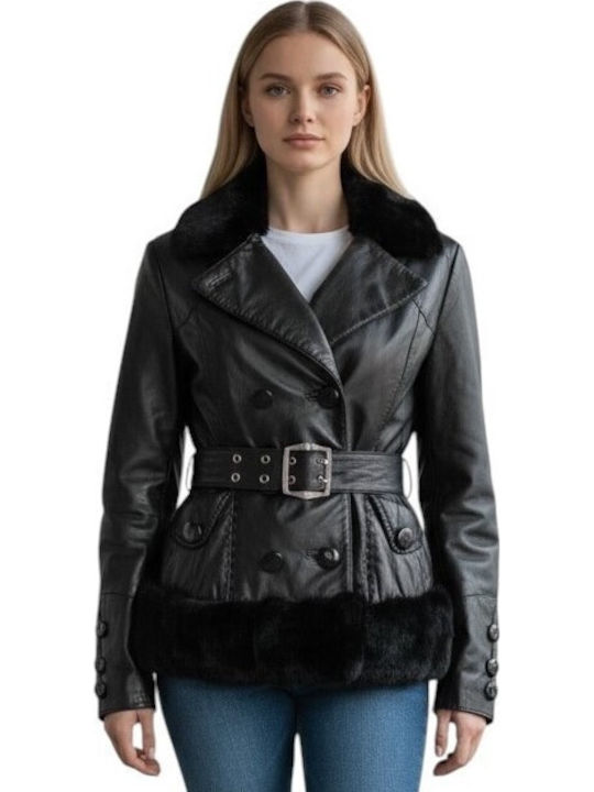 MARKOS LEATHER Leather Women's Jacket for Winter Black