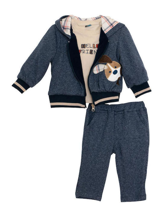 Kids Sweatpants Set With Jacket With Top Blue 3 Pieces