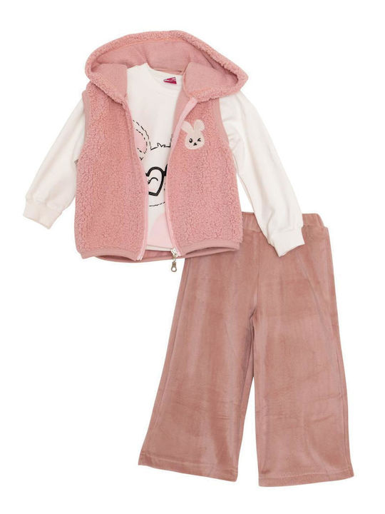 Kids Sweatpants Set With Top Pink 3 Pieces
