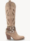 Beige Cowboy Stiefel Mit Lochmuster Und Doppelte Schnallen