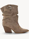 Beige Cowboy Boots Wrinkled Strap Buckle