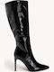 Schwarze Lackleder Damenstiefel Mit Spitz Zehen Stiletto Absatz