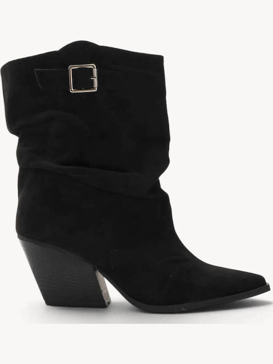Black Cowboy Boots Suede Strap Buckle