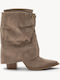 Beige Damenstiefel Western Schnürsenkel Mit Metallischem Schnallen