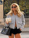 Kurze Damen-Strickjacke Grau