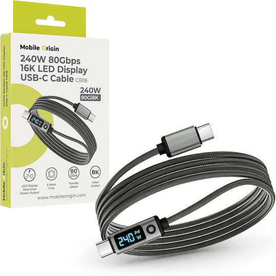 Mobile Origin LED USB 4 Video Kabel USB-C männlich - USB-C / DisplayPort 240W PD Grau 1,5m MO-LDU-CB18