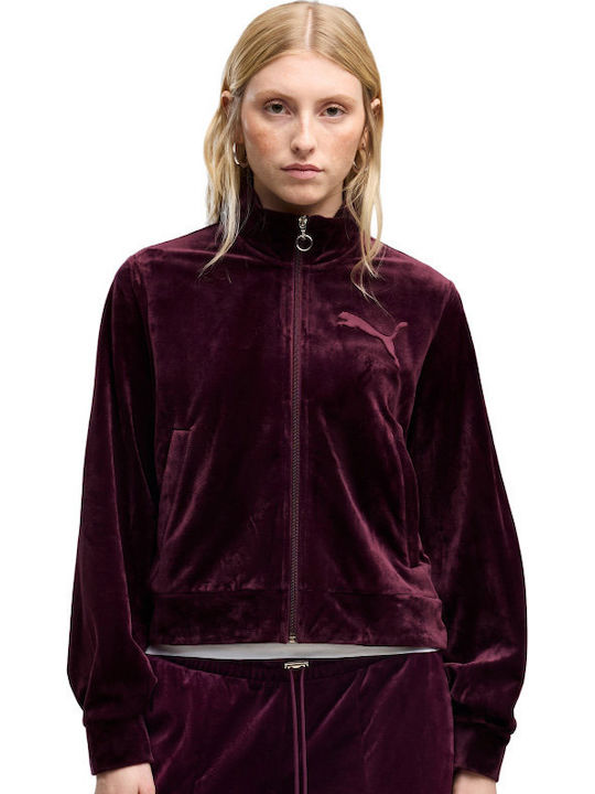 Elevated Lange Damen Sweatshirt Strickjacke Samt Lila