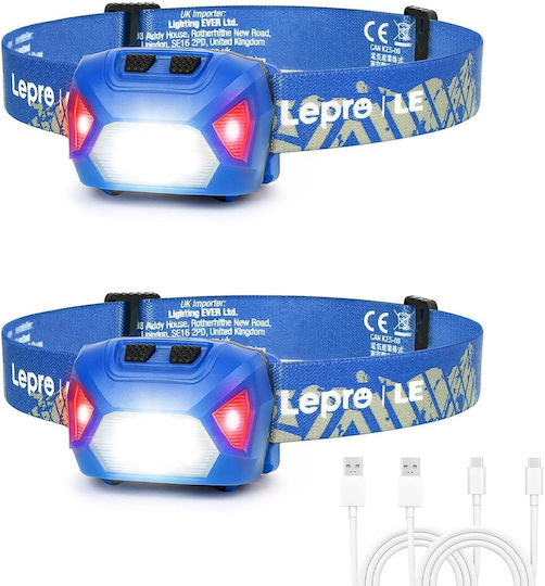 Lepro Rechargeable LED Headlamp IPX4 with Maximum Brightness 300lm 2 Pieces