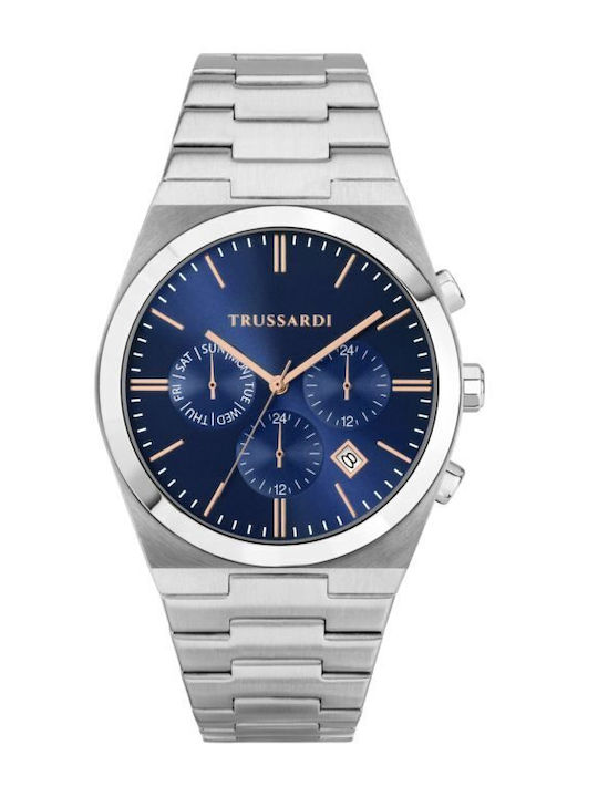 Trussardi Мъжки Часовник 42mm На Батерия със Сребрист Металик Браслет