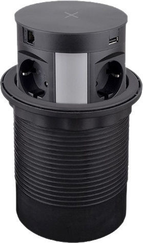 Design Light Μονή Χωνευτή Πρίζα Ρεύματος Μαύρη