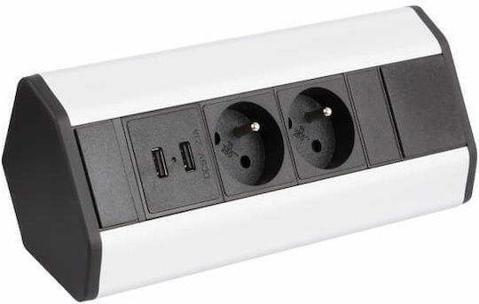 Design Light Steckdosenleiste mit 2 Steckdosen, 2 USB-A-Anschlüssen, USB-C und 1,8 m Kabel