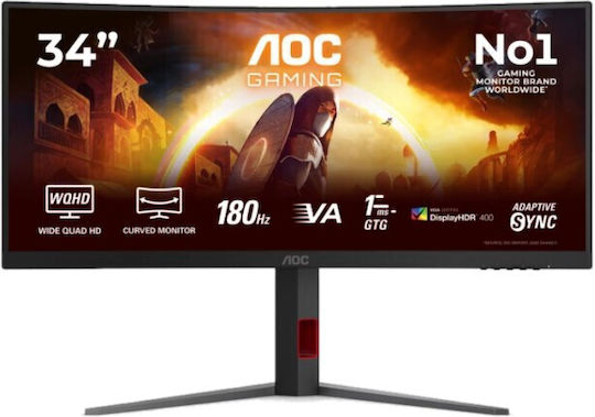 AOC CU34G4CA Ultrawide VA HDR Gebogener Spiele-Monitor 34" QHD 3440x1440 180Hz mit Reaktionszeit 1ms GTG