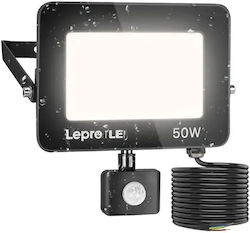 Lepro Водоустойчив LED Прожектор 50W Студено Бяло 5000K с Датчик за Движение и Фотоклетка IP65