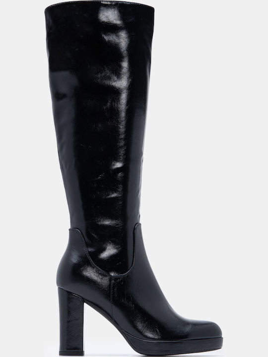 Wildleder Damenstiefel mit hohem Absatz Schwarz