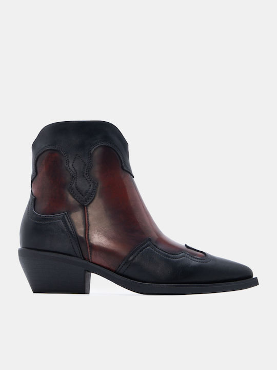 Suede Women's Ankle Boots Cowboy with Medium Heel Burgundy