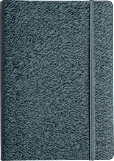 Type Center Daily Agenda B5 2027 Petrol Blue Leather 5x23.4cm with Personalization
