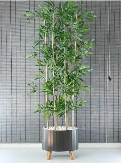 Stewehome Dekoratives Bambusbaum Mit Dichten Künstlichen Blättern Holztopf Mit Elliptischer Basis
