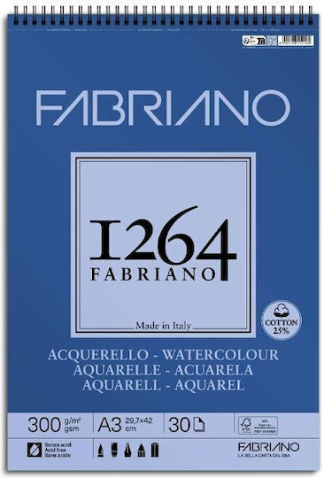 Блок За Скици Спирала А5 F-1264 300гр Акварел 25% Памук 20л Fabriano