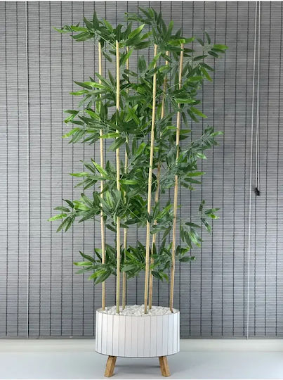 Stewehome Arbore De Bambus Decorativ Frunze Artificiale Deasă Bază Eliptică Din Lemn Picioare