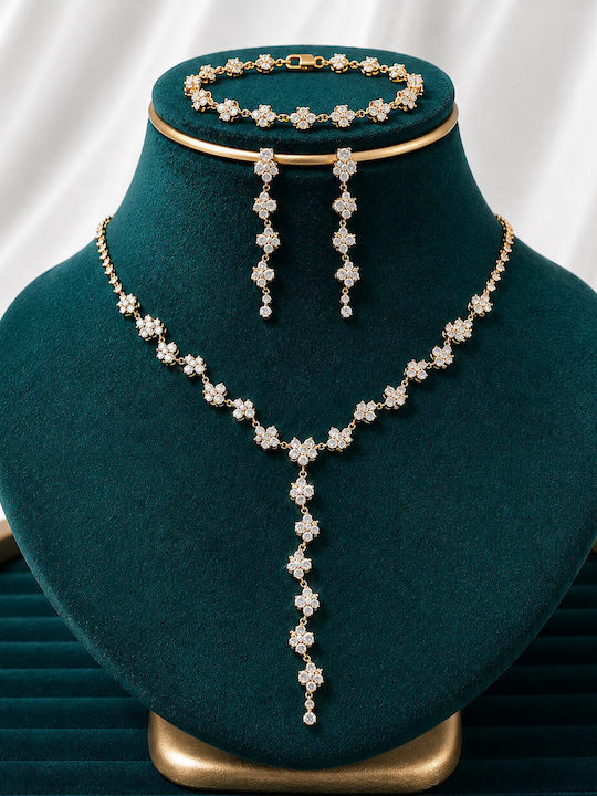 Goldfarbenes Hochzeits-Schmuckset Kristalle – Halskette Ohrringe & Armband «lumiere»