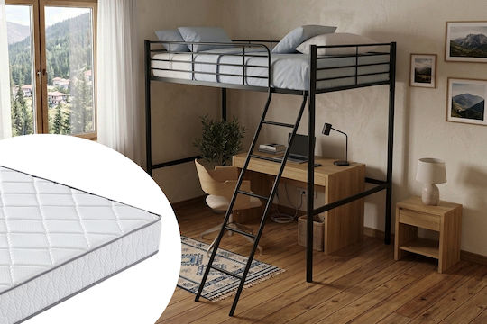 Kinderbett Hochbett Einzel mit Matratze Schwarz 90x200cm