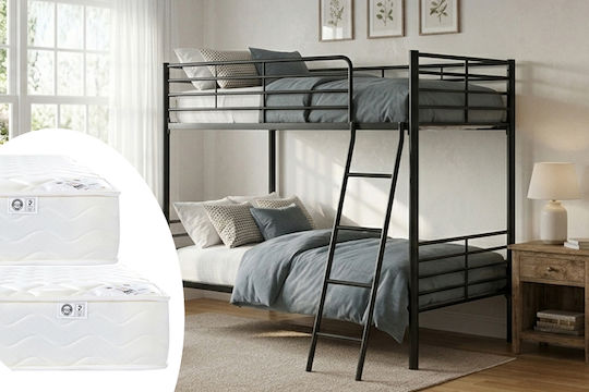 Kids Bed Bunk Single with Mattress Black 90x190cm