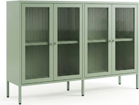 Vitrină Suspendată pentru Sufragerie din Metal cu Geam și Iluminare Verde Pastel 160x45x55cm Vitrină Suspendată pentru Sufragerie din Metal cu Geam și Iluminare Verde Pastel 160x45x55cm