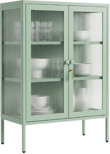 Wohnzimmer Vitrine aus Metallisch mit Verglast & Beleuchtung Pastellgrün 80x40x90cm