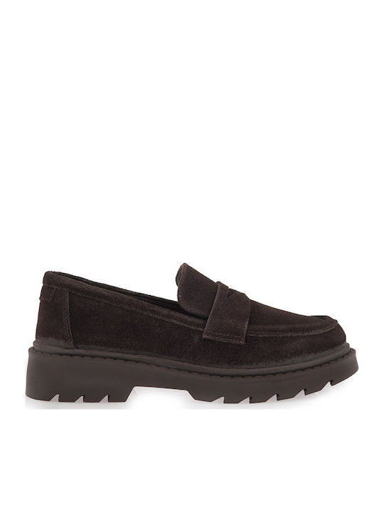 Leather Women's Loafers in Brown Colour