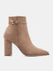 Wildleder Damen Stiefeletten Ankle Boots mit Absatz Beiges