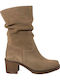 Wildleder Damen Stiefeletten mit Absatz in Puder