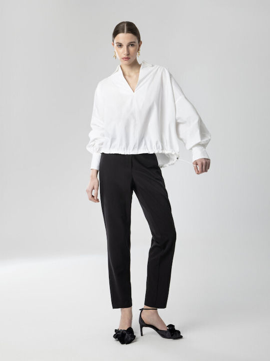 Moutaki Long Sleeve Women's Shirt White Solid Color