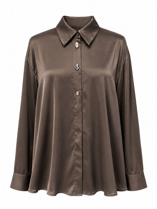 Toi&Moi Langärmeliges Damenhemden Satin Braun
