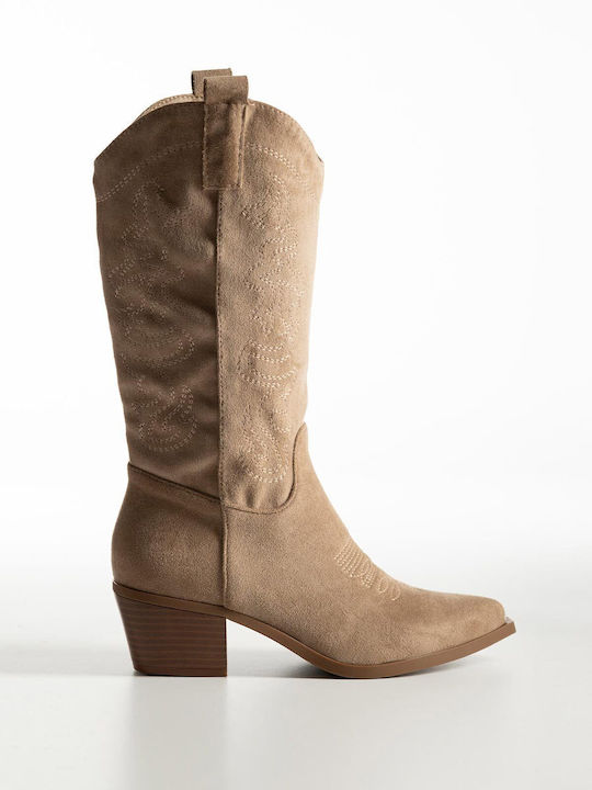 Bozikis Suede Γυναικείες Μπότες Cowboy με Μεσαί...