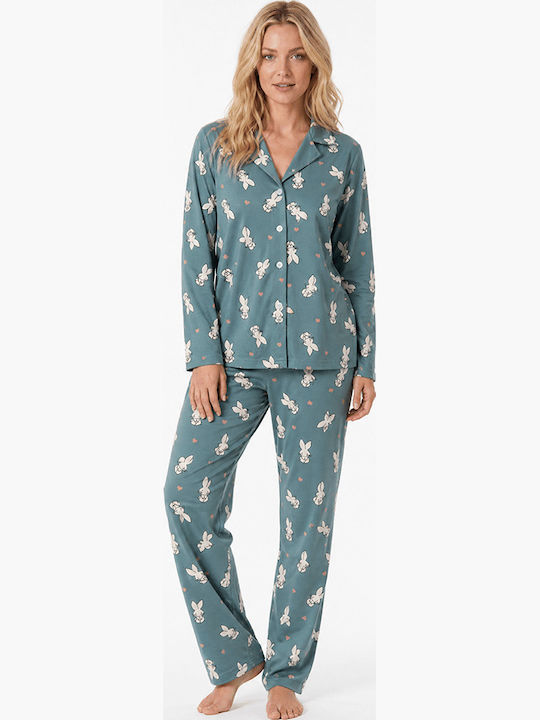 Comfort Sommerliches Damen-Set Pyjamas Türkis