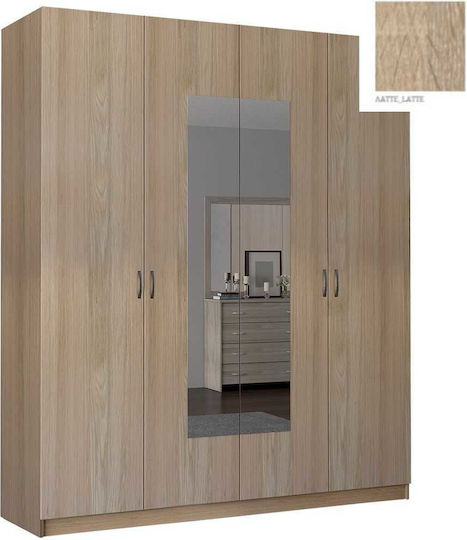 Four Door Wardrobe with Mirror Latte 182x60x220cm