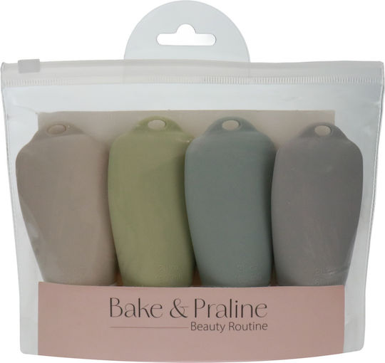 Bake & Praline Μπουκαλάκια Ταξιδίου Σιλικόνης Διάφανα 4τμχ με Θήκη