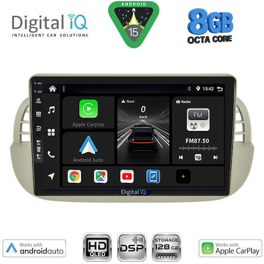 Digital IQ Автомобилна Аудио Система за Fiat 500 2007-2015 (Bluetooth/USB/Wi-Fi/GPS/Apple CarPlay/Android Auto) с Touch Screen 9"